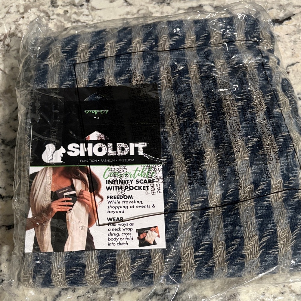 Blue and Cream Infinity Scarf with Pocket